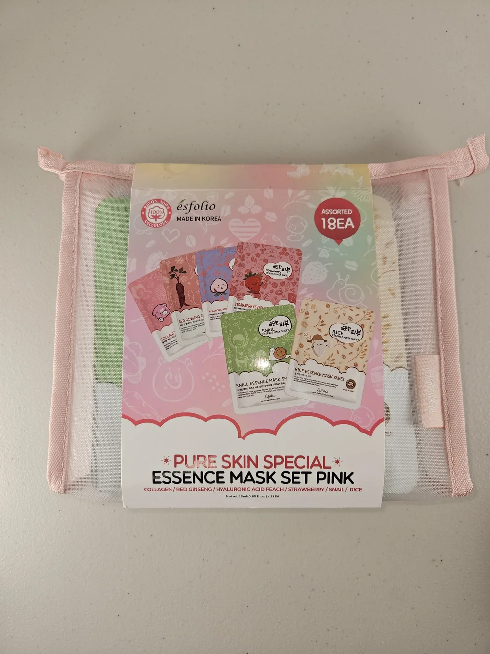 esfolio Pure Skin Special Essence Mask Set, 6 Different Kinds, 3 Masks Each Pink